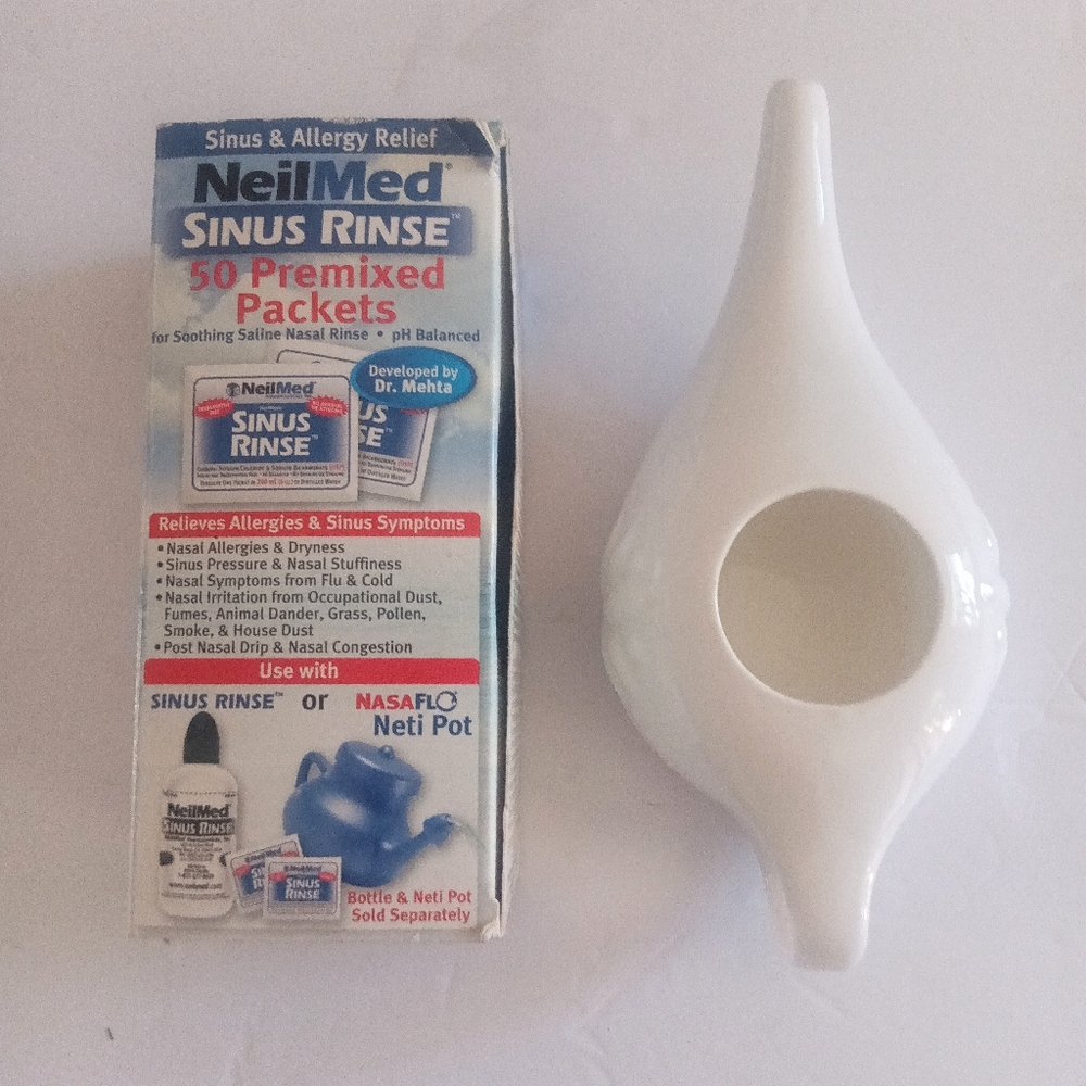 Ceramic Nasal Neti Pot And NeilMed Sinus Rinse Premixed Packets Combo